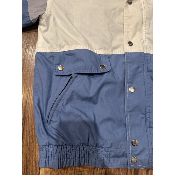 Vintage 80s 90s Jacket Mens M White Blue Grey Button Zipper Stripes Abstract Art - Picture 3 of 9